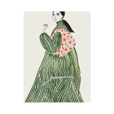 Imagem de Pôster De Arte Em Tela Com Mulher Abstrata De Listras Verdes Lendo Liv