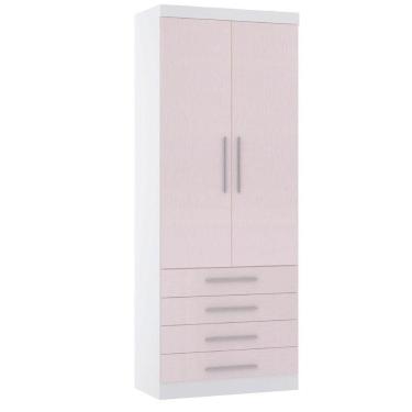 Imagem de Guarda Roupa 90cm 2 Pts E 4 Gavetas Alpes Luciane Móveis Branco Pf-rosa Pf