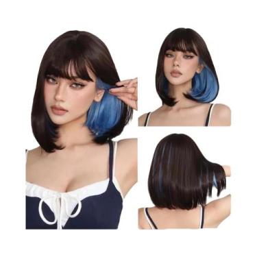 Imagem de Peruca Sintética Curta Marrom Escuro Com Franja Lisa Para Cosplay Loli