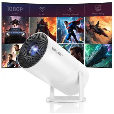 Imagem de Projetor Portátil WISHOLY Branco Rotativo 180° WiFi Bluetooth X3 120V