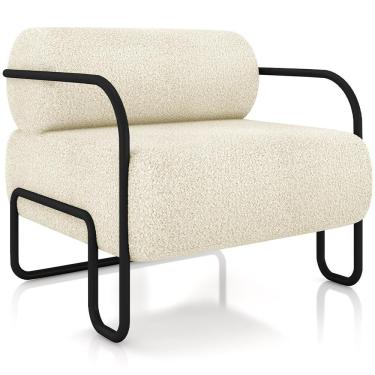 Imagem de Poltrona Decorativa Moscou K01 Pés Industriais Tecido Bouclé Creme Lyam Decor