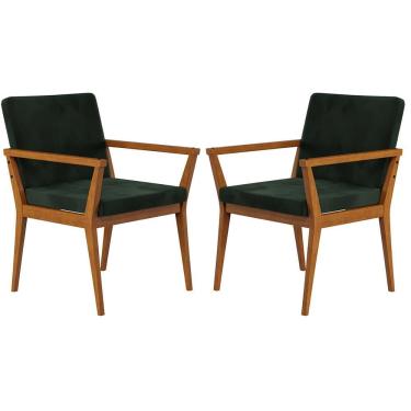 Imagem de Kit Poltrona Decorativa Tip Veludo Madeira Maciça Verde Musgo Amêndoa Alves Pereira