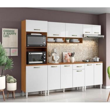 Imagem de Jogo de Cozinha Atena Completo 249cm - Cinamomo/Branco Aramóveis