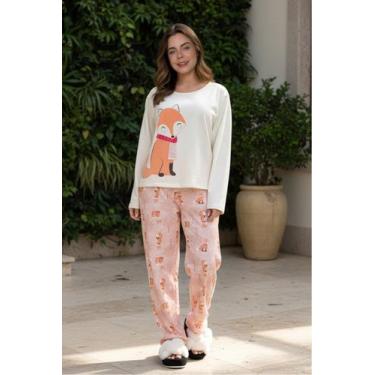 Imagem de Pijama Feminino Longo Suede Off Raposas - Pink Dream, G1