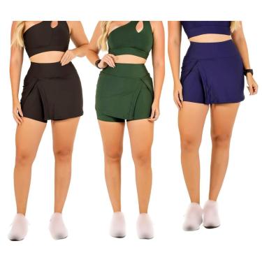 Imagem de Kit 3 Shorts Saia Com Bolso Feminino Fitness Moda Evangélica Beach Tennis Academia The...