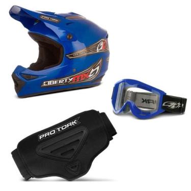 Imagem de Kit Proteção Trilha Capacete + Óculos + Cinta Pro Tork 3 Itens, AZUL, 