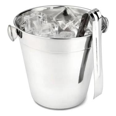Imagem de Balde Para Gelo Em Aço Inox Pequeno Com Pinça Pegador Liso - Congratul
