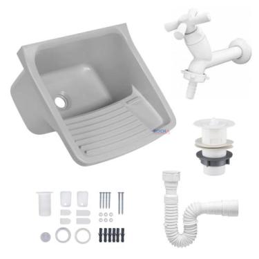 Imagem de Tanque de Plastico p/ Lavar Roupa 23L + Sifão + Veda Rosca + Grampo Ro