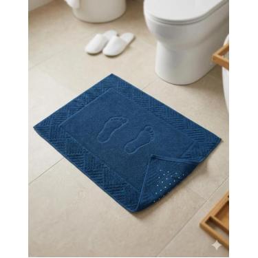 Imagem de Toalha de Piso Teka Pezinho Antiderrapante Azul 100% Algodão Banheiro 