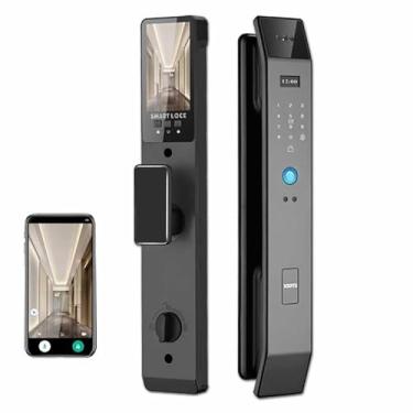 Imagem de Fechadura de porta inteligente WiFi com tela, Tuya App, reconhecimento facial 3D,impres...