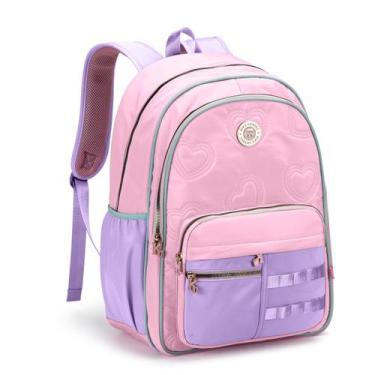 Imagem de Mochila Kika Feminina Bordado Coração Ou Estrela C/ Chaveiro, Rosa, Co