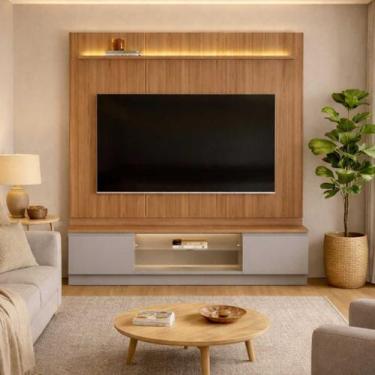 Imagem de Rack Painel Led Tv 75 Pol. Bancada Prateleira Sala 2m Canela - EDECASA