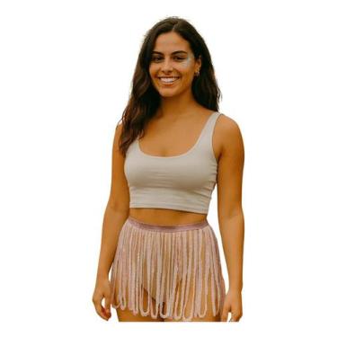 Imagem de Saia De Franjas De Lantejoula Metalizada Carnaval Papilloo, Rosa, Clar