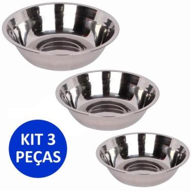Imagem de Kit 3 Tigela Bowl Gourmet Inox Saladeira Pequena Media e Grande Conjun