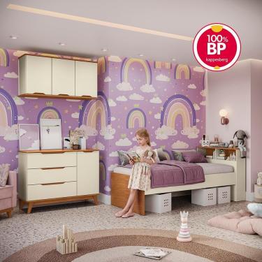 Imagem de Quarto Infantil com Aéreo 3 Peças Crescer CB1491 1 Porta 3 Gavetas MDP Argila-jequetiba Kappesberg