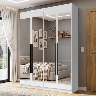 Imagem de Guarda Roupa Solteiro Venus 1105K54E2G1 4 Portas de Bater com Espelhos MDP Branco-Branc...