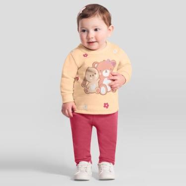Imagem de Conjunto bebê menina em moletom Brandili Baby, Rosa salmão, M