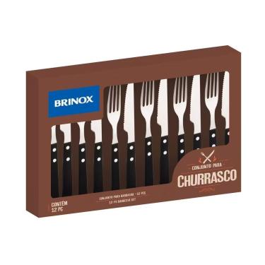 Imagem de Conjunto de Talheres para Churrasco 12 Peças Aço Inox e Polipropileno Cabos Anatômicos Preto Brinox