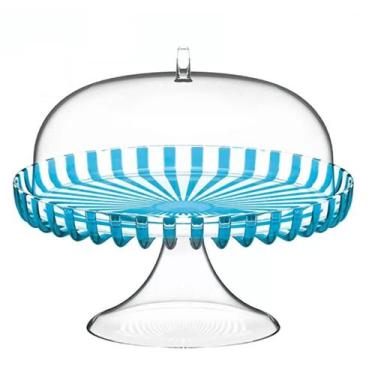 Imagem de Prato De Bolo Com Domo E Pedestal Em Bio Plástico Turquesa 31X27cm Dol