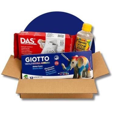 Imagem de Kit Massa para Modelar DAS Branca 500g com Tinta Acrílica 12 Cores e V