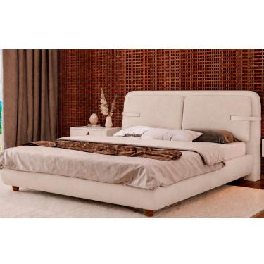 Imagem de Cama Japonesa King Seo Yun com Cabeceira Estofada Madeira Eucalipto Off White Sallar Home 209CM