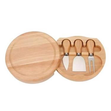 Imagem de Jogo De Utensílios Para Queijo 3 Peças Com Suporte Tábua Servir E Cort