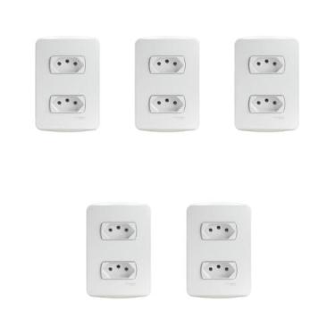 Imagem de Kit 5 Conjunto Montado Tomada Dupla 2P+T 10A 250V Pb S3B60440 Branco M