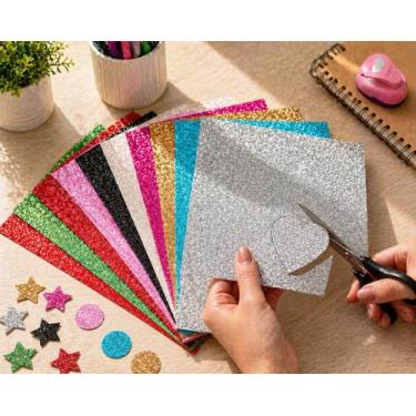 Imagem de Papel Glitter Metálico A4 250g Off Paper Kit com 10 Cores Sortidas: Az