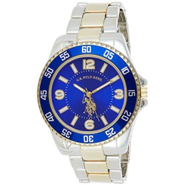 Imagem de U.S. Polo Assn. Relógio masculino de dois tons, mostrador azul real, quartzo automático de metal/liga dobrável - USC80514, Clássico