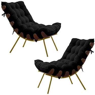Imagem de Kit 2 Poltronas Decorativas Sala de Estar Abel Base de Madeira Dourada Veludo Preto - Gran Belo