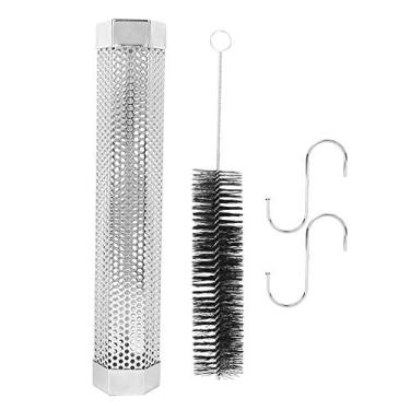 Imagem de Tubo de fumeiro, tubo de churrasco de aço inoxidável de 12 polegadas para defumação a frio/quente, para grelha ou acessórios de defumador de cozinha -2 ganchos em forma de S, 1 escova de limpeza