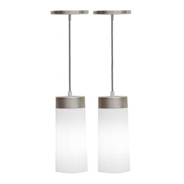 Imagem de Combo Kit com 2 Pendentes Copo Cilindro Branco Luminária Lustre 24Cm Sala
