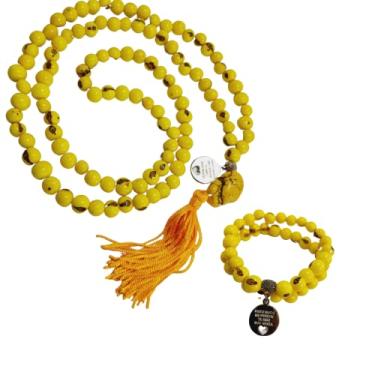 Imagem de Japamala 108 contas semente de açaí natural + Pulseira (Amarelo)