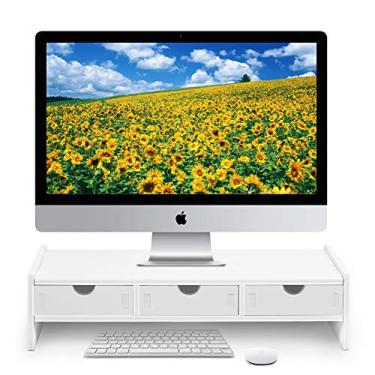 Imagem de Suporte para monitor de elevação para computador e laptop com 3 gavetas organizadoras (branco, 49,5 cm C x 19,5 cm L x 12,9 cm A) (Branco)