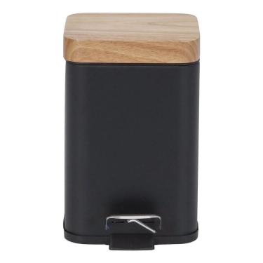 Imagem de Lixeira De Banheiro Tampo De Madeira Preta 3l 16x15x25cm