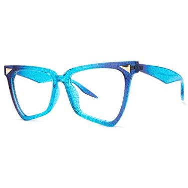 Imagem de Óculos femininos Vooglam com glitter com bloqueio de luz azul, anti-UV, fadiga ocular, computador, jogos, TV, celular, sereia, GOP01860-05, Azul, Large