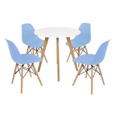 Imagem de Mesa Inês 80cm Branca + 4 Cadeiras Eames Eiffel - Azul Claro - Made Mo