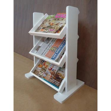 Imagem de Revisteiro De Piso Chão Porta Revistas Livros Branco Laca