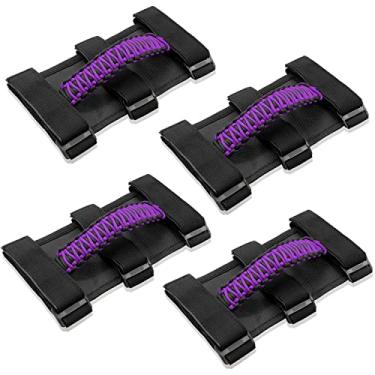 Imagem de Kujunpao 4 puxadores de barra de rolo compatíveis com Jeep Wrangler JLU JK JKU TJ YJ LJ LJ JT JL & Gladiator JT 1987-2021 UTV & ATV, serve para barras de 3,8 a 7,6 cm, 3 alças de tecido (roxo)