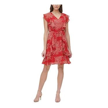 Imagem de Tommy Hilfiger Vestido feminino de jardim zumbido, Vermelho, 34