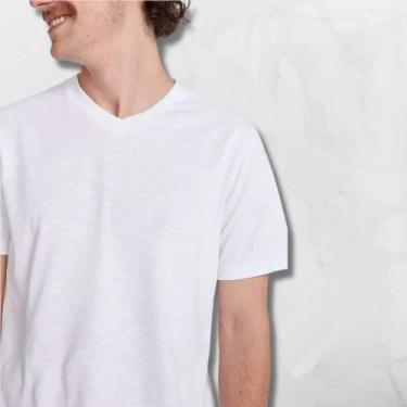 Imagem de Camiseta Básica Hering Masculina Flamê Com Decote V Slim