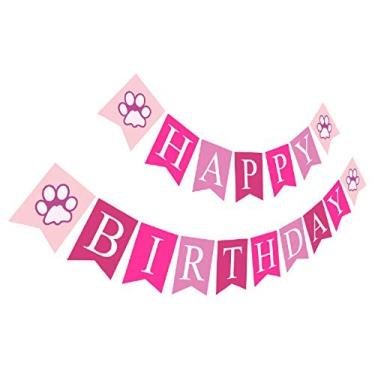 Imagem de Faixa de feliz aniversário para filhote | Placa de aniversário para meninas | Cartão de papel Decoração de festa Bday - Rosa