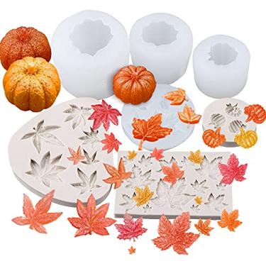 Imagem de 7 peças de moldes de resina de dia das bruxas de Ação de Graças Kalolary Pumpkin Maple Silicone Fondant Moldes 3D Abóbora Epóxi Molde para Festival Bolo de Doces Outono Colheita de Ação de Graças Halloween DIY Artesanato Decoração