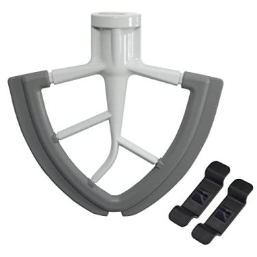 Imagem de Batedor de borda flexível para misturadores de suporte de cabeça inclinada de 4,5 a 5 litros, lâmina de metal revestida antiaderente com bordas de silicone flexível dos dois lados, raspador de tigela, acessórios misturadores pá de substituição