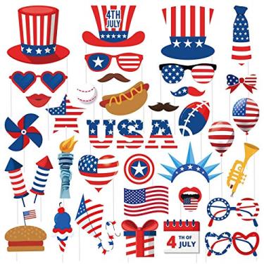 Imagem de SWYOUN 38 peças 4 de julho, adereços para cabine de fotos americana, artigos de decoração de festa para dia da independência dos EUA