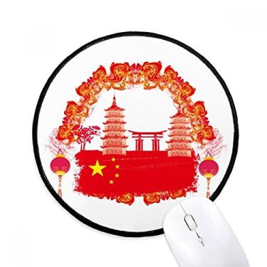 Imagem de China Red National Flag Tower Lanttern Mouse Pad Desktop Office Round Mat para computador