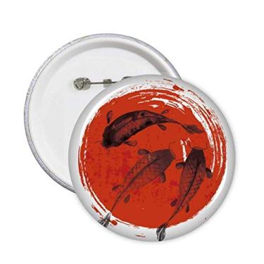 Imagem de Broche abstrato de animal carpa vermelha japonesa emblema botão decoração 5 peças