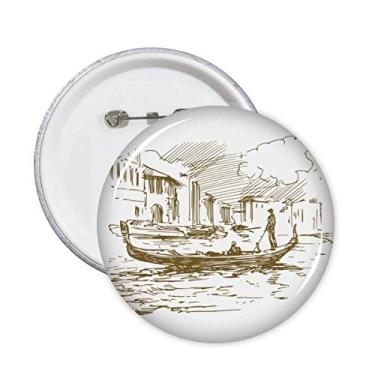 Imagem de Broche de paisagem com desenho de ponto de referência de barco no rio 5 peças