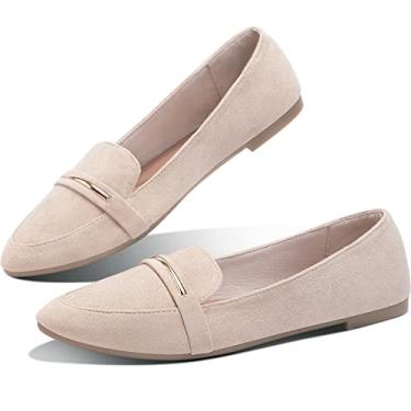 Imagem de Obtaom Mocassim feminino de bico fino, confortável, de camurça sintética, sapatilha de balé, sem cadarço, Bege1, 40