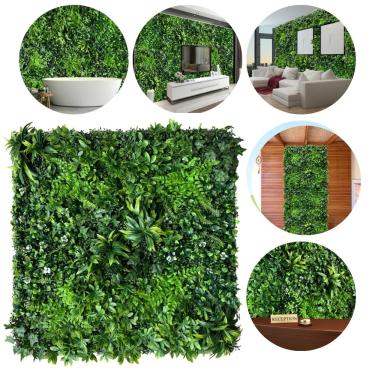 Imagem de Painel 100X100cm com plantas artificiais de alto nível folhagens para parede viva artificial muro inglês e jardim vertical placa premium de fácil instalação e efeito 3D